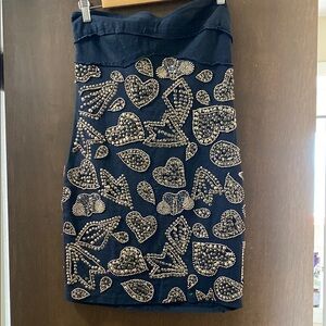 Topshop Black and Gold Embellished Strapless Dress